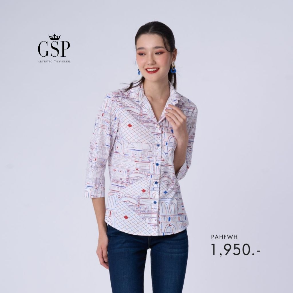 GSP เสื้อเชิ้ตผู้หญิง ไอเฟล ปารีส แขนสามส่วน สีขาว (PAHFWH)
