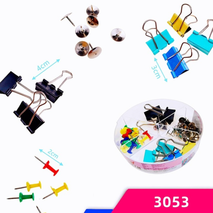 ชุดอุปกร์สำนักงาน คลิปหนีบกรดาษคละสี หมุดปักบอร์ด หมุดหัวร่มสีเงิน No.3053MKK