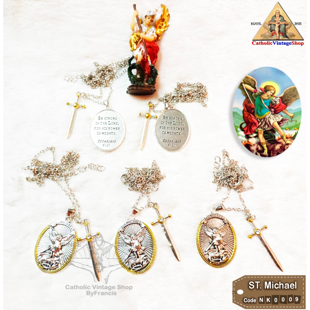 สร้อยโลหะ เทวดา นักบุญมีคาเอล มีคาแอล St.Michael Coin คาทอลิก คริสต์ Catholic Necklace #NK0009