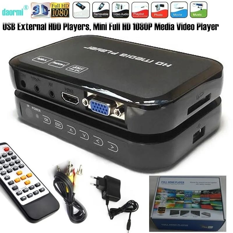 💥Best Selller💥Mini Full HD 1080P H.264 MKV HDMI HDD Media Player Center USB OTG SD AV TV AVI RMVB RM