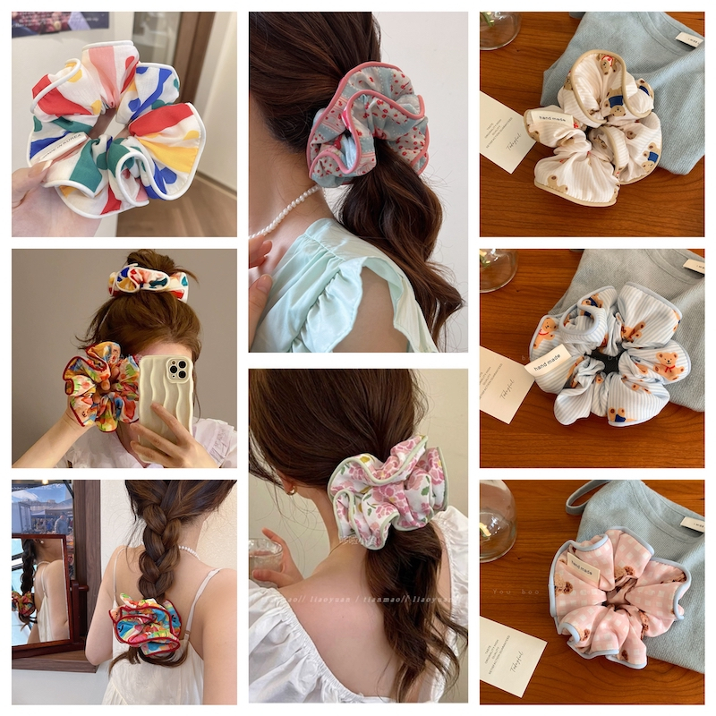 Cicishop(398)ยางมัดผมวงกลมดีเทลแต่งลูกไม้สีหวานมากเหมาะสำหรับทุกแฟชั่น