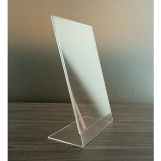 ป้ายอะคริลิคตั้งโต๊ะ A5 แนวตั้ง 15x21.5 cm อะคริลิคใส 2 หน้า ทรง L