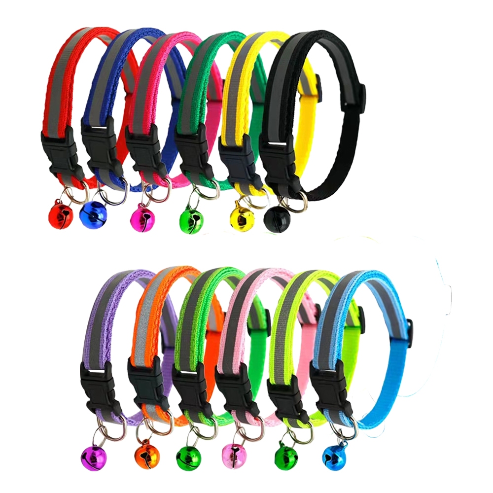 ปลอกคอ ปลอกคอแมวตัวล็อคธรรมดา มีแถบสะท้อนแสง  สีสันสดใส พร้อมส่ง C - รูปที่ 2