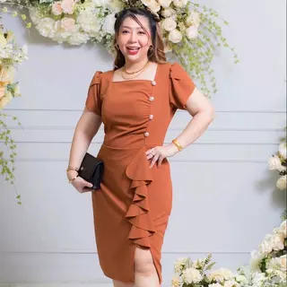 เดรสสาวอวบ รอบอก 36-48 นิ้ว รุ่นกระดุม 4 เม็ด แขนบัว รุ่นขายดี งานมีซิปหลัง พร้อมส่ง