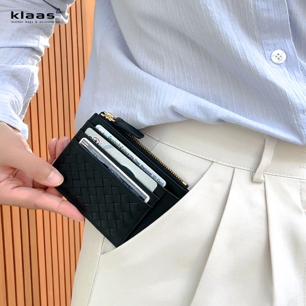 06-275KL01 card x money case กระเป๋าใส่บัตรสานหนังแท้ กระเป๋าสตางค์สานหนังแท้ แบรนด์ klaas