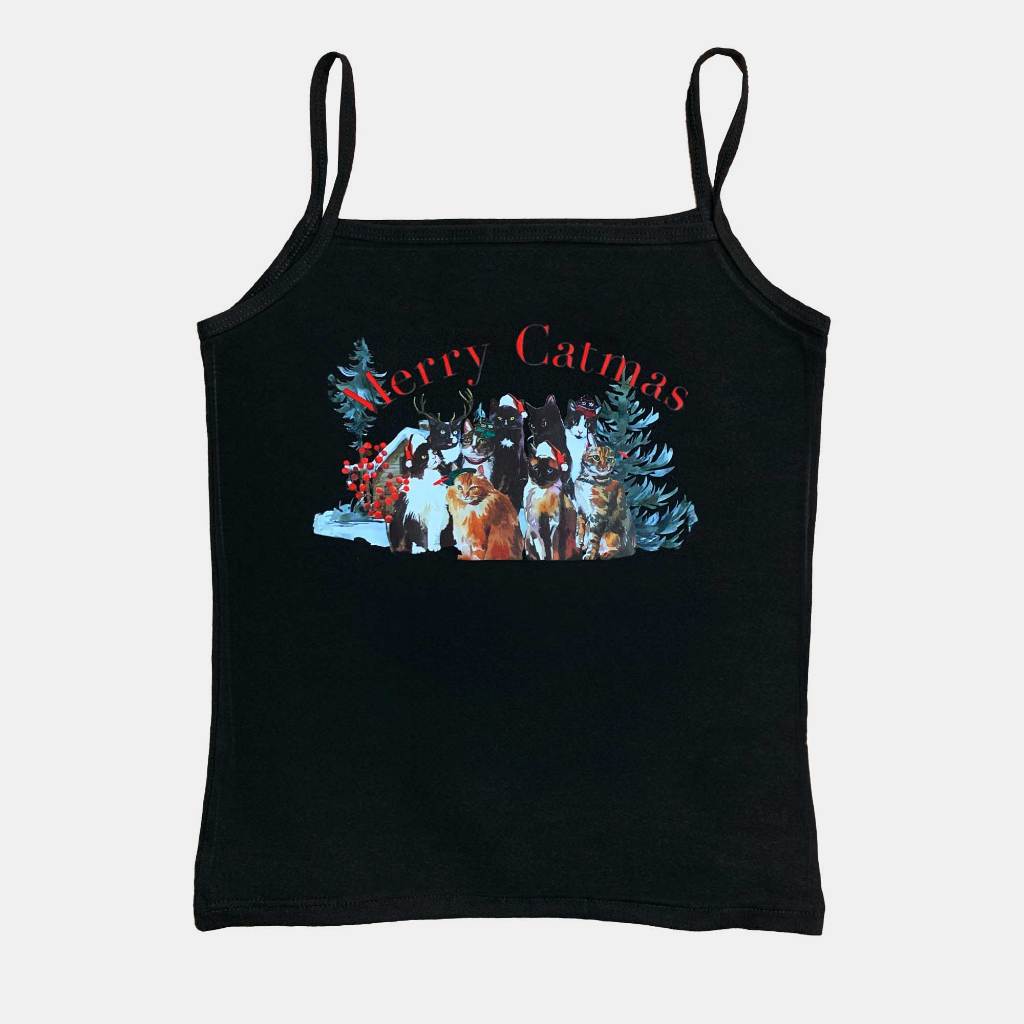[ ลด 50% ] Christmas tank top สีดำ เสื้อสายเดี่ยวลายคริสมาสต์วินเทจ คุณภาพดี TOP