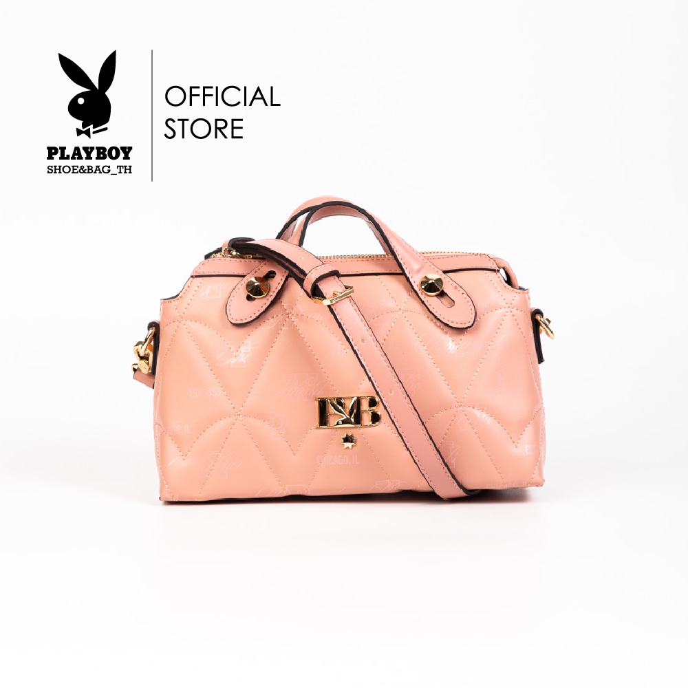 Playboy กระเป๋าสะพายข้างผู้หญิง  ลิขสิทธิ์แท้ รุ่น ST-B242PB560 ดีไซน์กระเป๋าเย็บนวมพิมพ์ลายโลโก้  มี 2 สี สีดำและสีชมพู