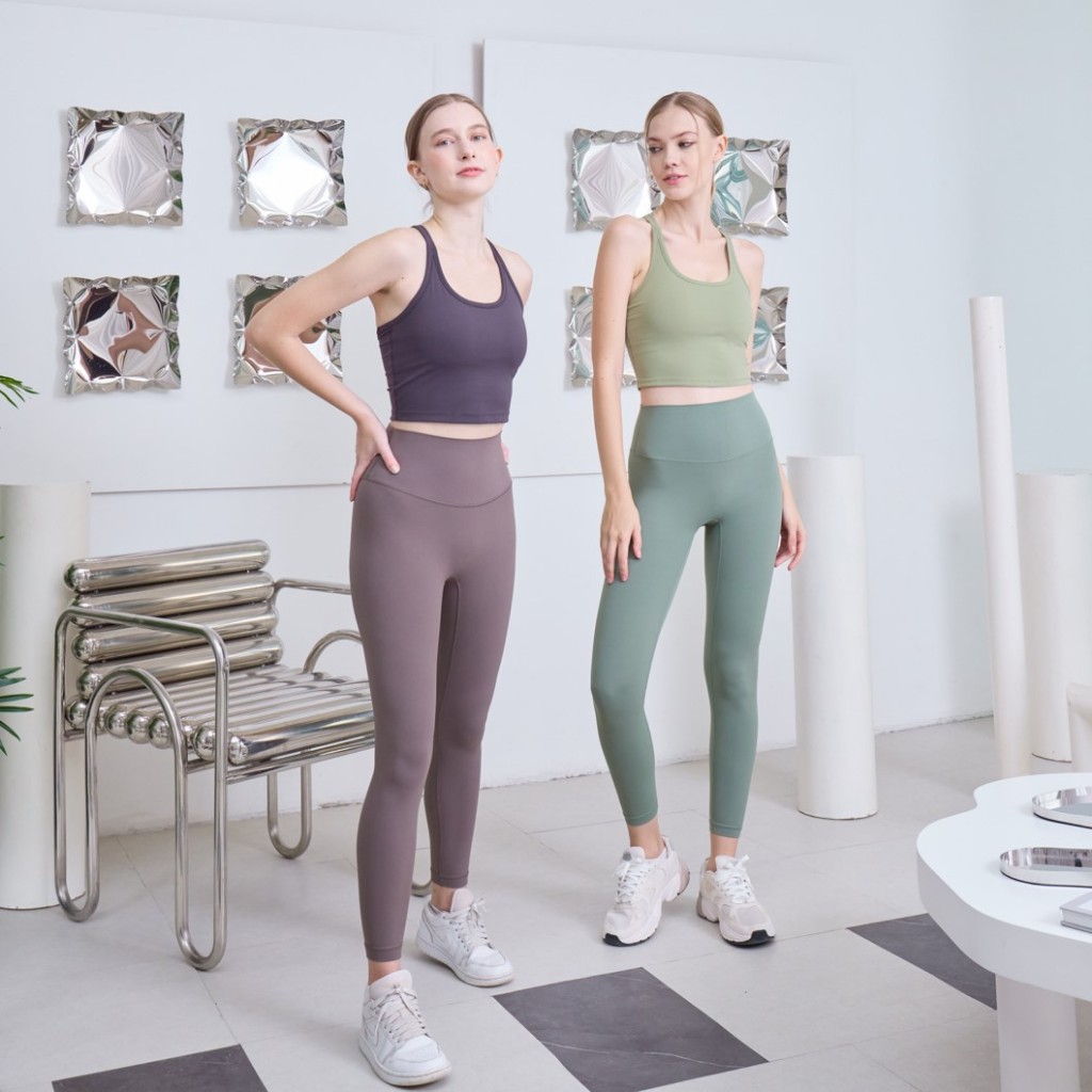 Basic leggings กางเกงออกกำลังกาย เอวสูง เป้าสามเหลี่ยม ยาว8ส่วน หรือเหนือข้อเท้า กระชับ เก็บทรง *พร้อมส่งไทย* - รูปที่ 7