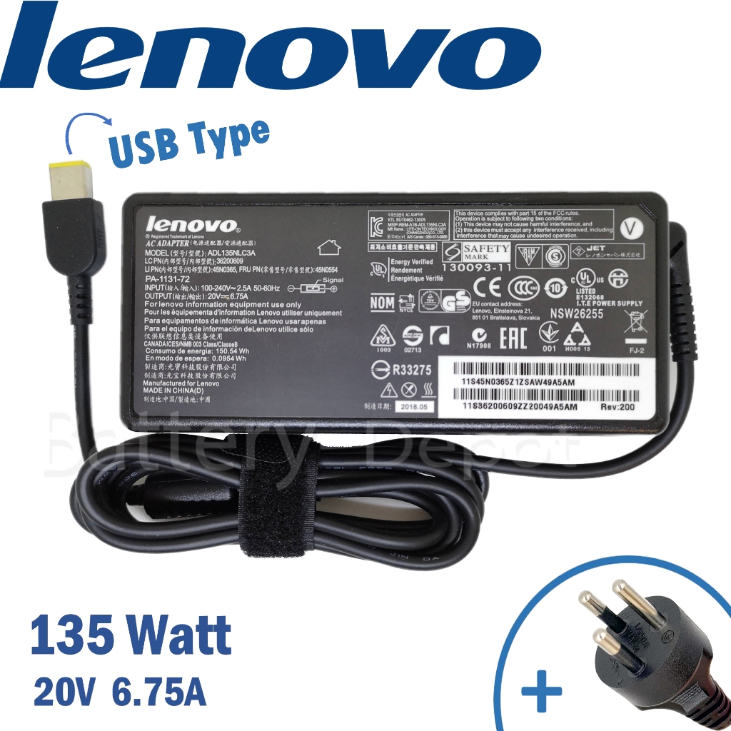 Lenovo Adapter ของแท้ Lenovo IdeaPad Y530-15ICH / IdeaPad 330-15ICH / IdeaPad L340-15IRH 135W สายชาร์จ Lenovo,อะแดปเตอร์