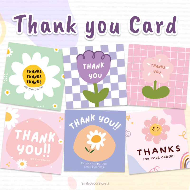 [พร้อมส่ง] Thank You Card การ์ดขอบคุณ ขนาด 6×6 cm. กระดาษอาร์ตการ์ดเคลือบ 250 แกรม
