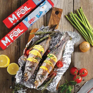 อลูมิเนียมฟอยล์ เอ็ม ฟอยล์ ยี่ห้อ M Foil ขนาด 30 ซม. x ยาว 25 ฟุต. และ หน้ากว้าง 45 ซม.x ยาว 37.5 ฟุต.