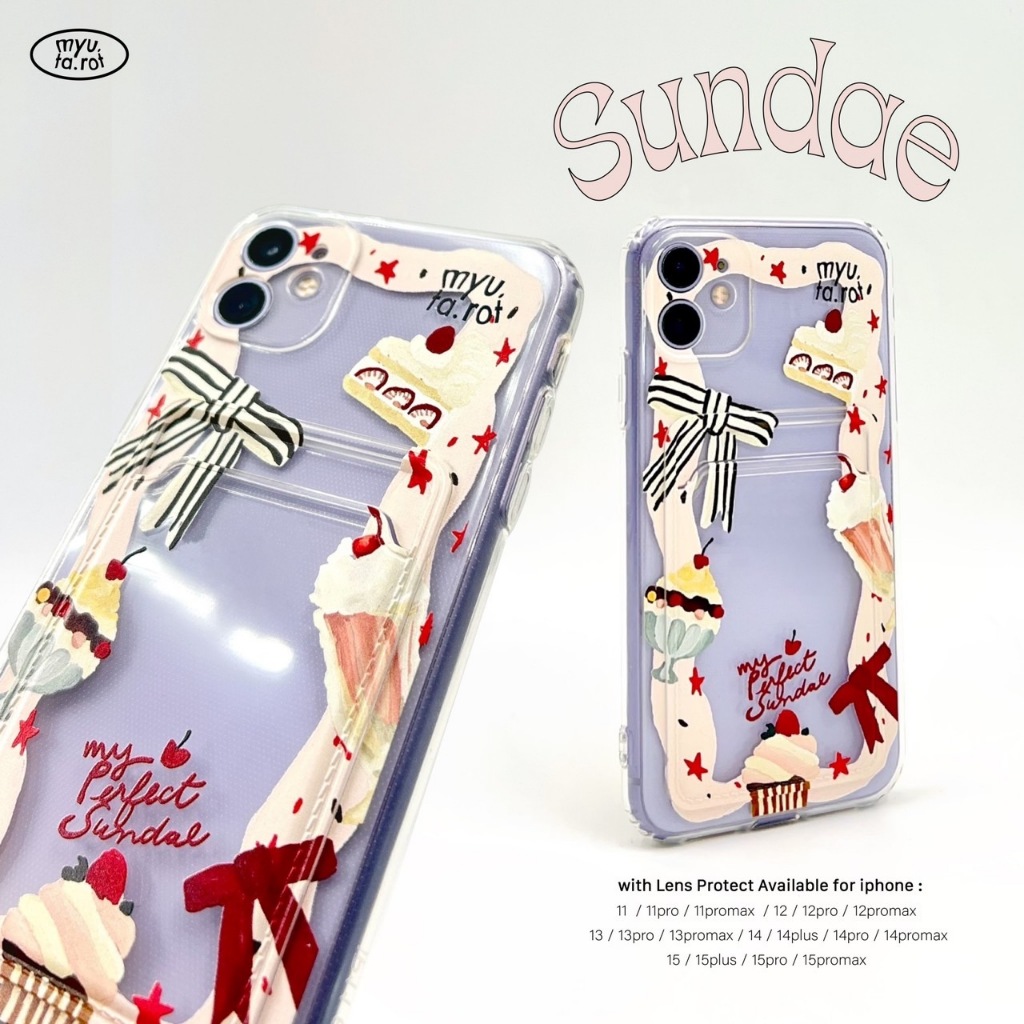 myutarot เคสมือถือใส่บัตร สำหรับไอโฟน ลาย Sundae เคสมือถือ เคสใส่การ์ด เคสน่ารัก - รูปที่ 2
