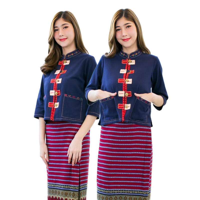 เสื้อพื้นเมืองผู้หญิงคอจีนกระดุมเหรียญ
