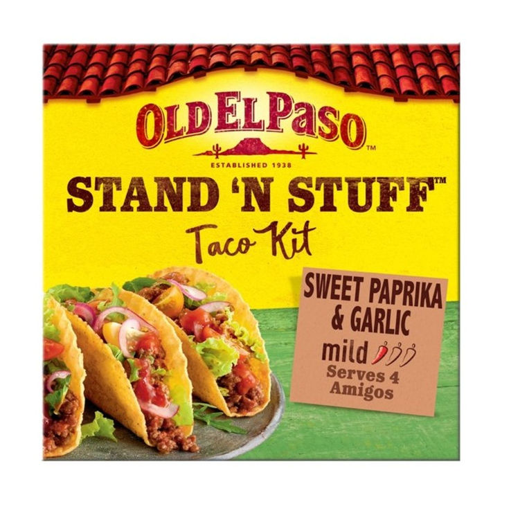 Old El Paso Stand 'N' Stuff Taco Kit โอลด์ เอลปาโซ แผ่นแป้งข้าวโพด ซอสทาโก้ เครื่องปรุงรส  295g.