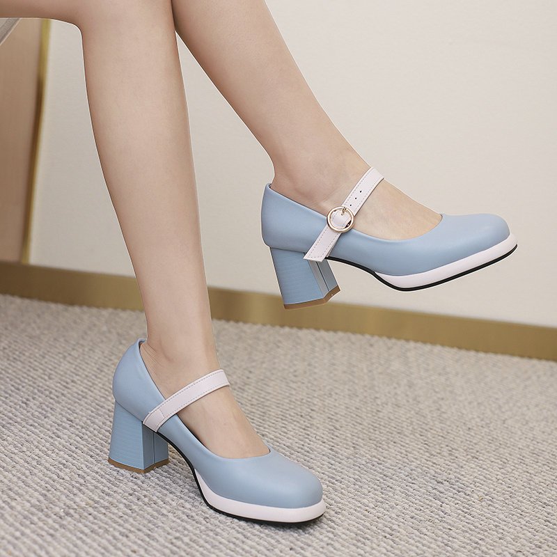 (1121) ไซส์ใหญ่ 40-48  รองเท้าคัชชู แมรี่เจน Mary Jane ส้นสูง 3 นิ้ว มี 6 สีพาสเทล หนัง pu นิ่ม