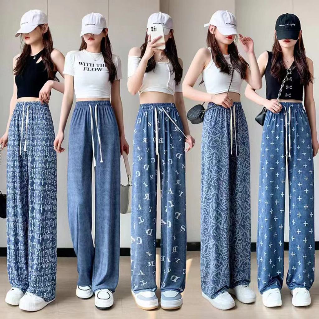 กางเกงขายาว สียีนส์ ผ้าทิ้งตัว ฟรีไซส์ ผ้ายืด ใส่ได้ส่วนสูง 160-180 ซม.
