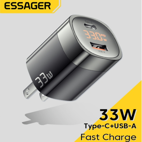 Essager 33W GaN จอแสดงผลดิจิทัล USB Typ C ที่ชาร์จเดินทาง PD QC ชาร์จเร็ว 3.0 ชาร์จเร็ว ที่ชาร์จสําหรับ Samsung lphone