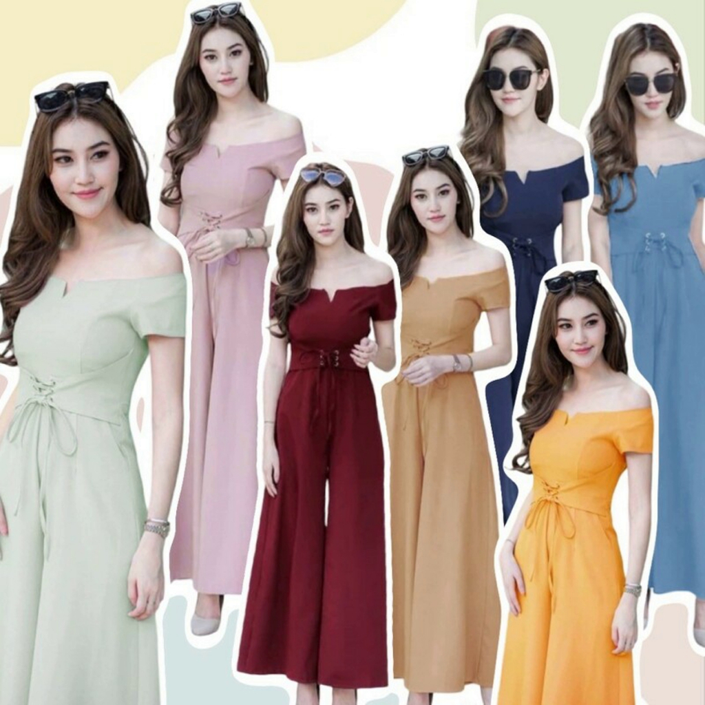 CC 5917 จั้มสูททำงานขายาว ชุดทำงาน ชุดออกงาน งานแต่ง (ฟรีไซส์ M อก 32-34 เอว25-30 สพ36-40 ยาว48)