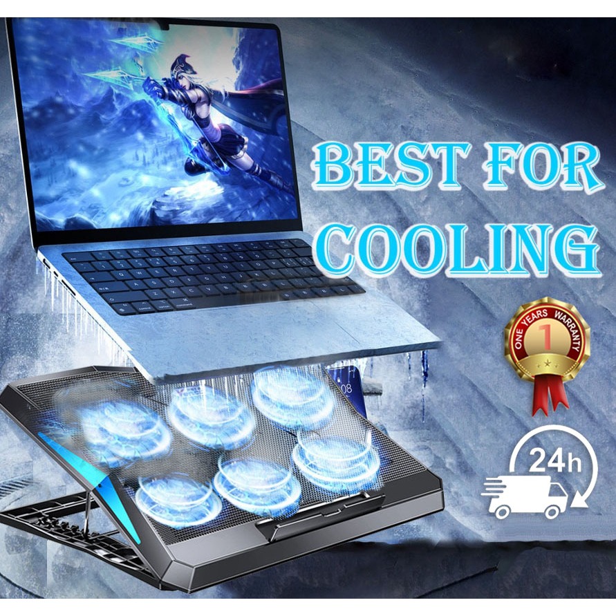 COOLING PAD พัดลม Notebook Cooler พัดลมโน๊ตบุ๊ค พัดลมรองโน๊ตบุ๊ค ปรับความเร็วลมพัดลมหกตัว 11-18นิ้ว ที่รองระบายความร้อน