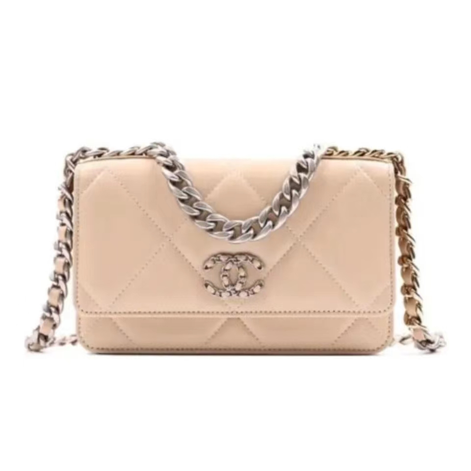 Chanel/19BagWOC หัวเข็มขัดเงินลายเพชรสายโซ่เป็ดแมนดารินสายสะพายกระเป๋าโชคลาภ/กระเป๋าผู้หญิงแท้ 100%