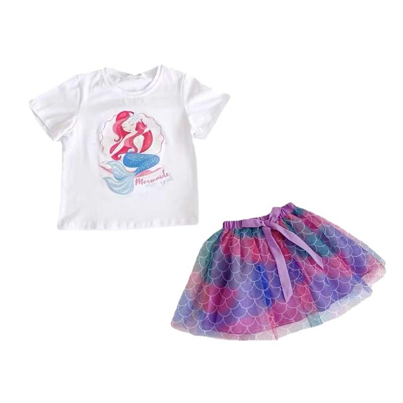 【พร้อมส่ง】 ชุดเซ็ตเด็กผู้หญิง ชุดเซ็ทกระโปรงนางเงือก เสื้อเด็ก