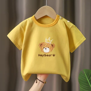 Babyonline(Y319)L3 (โปรลับลูกค้าใหม่ 1.- ส่งด่วน1วัน)เสื้อยืดคอกลมสำหรับเด็กแขนสั้นแบบมีกระดุม ผ้าฝ้าย นิ่ม ใส่สบาย