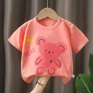 Babyonline(Y319)L3 (โปรลับลูกค้าใหม่ 1.- ส่งด่วน1วัน)เสื้อยืดคอกลมสำหรับเด็กแขนสั้นแบบมีกระดุม ผ้าฝ้าย นิ่ม ใส่สบาย