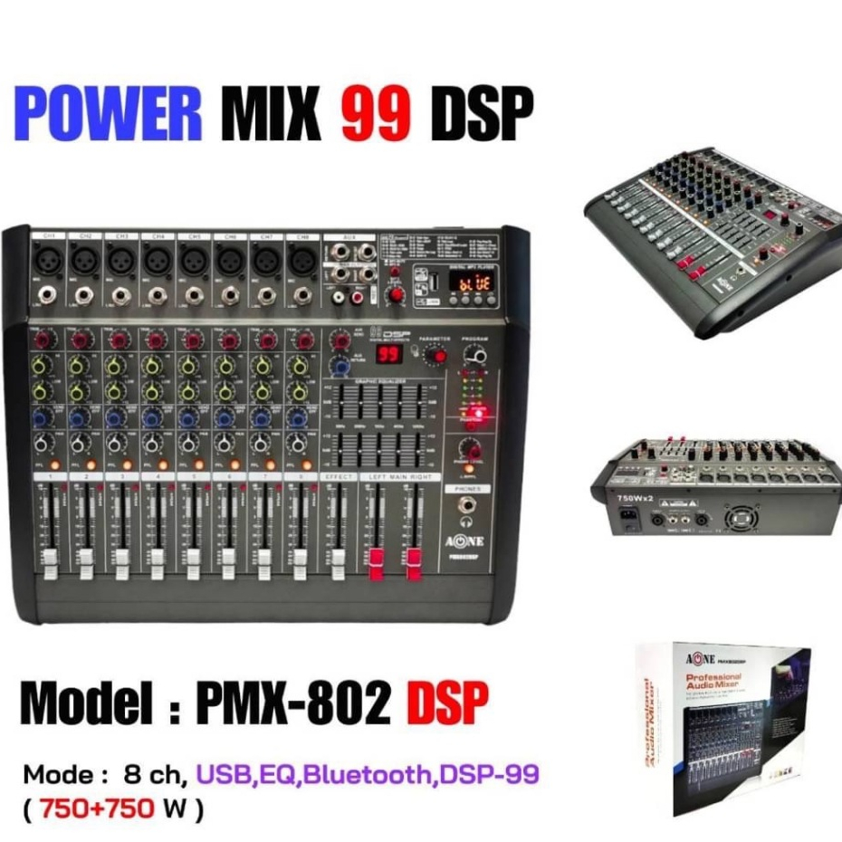 เพาว์เวอร์มิกซ์ เพาว์เวอร์ มิกซ์A-ONE PMX-802 powermixer 750วัตต์ x2 บลูทูธ