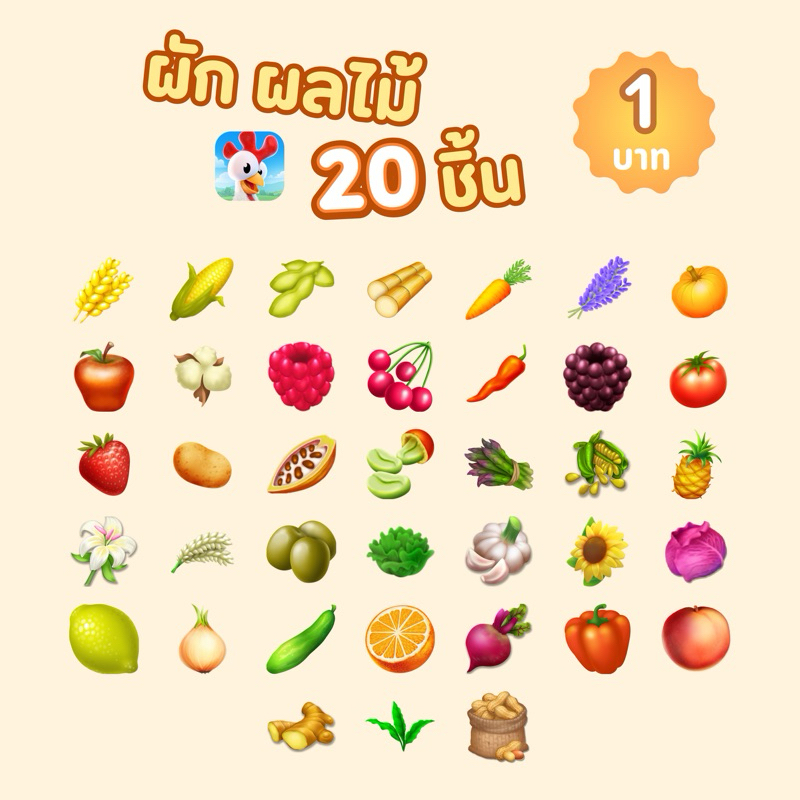 Fruit &amp; Vegetable hayday 20 ชิ้น