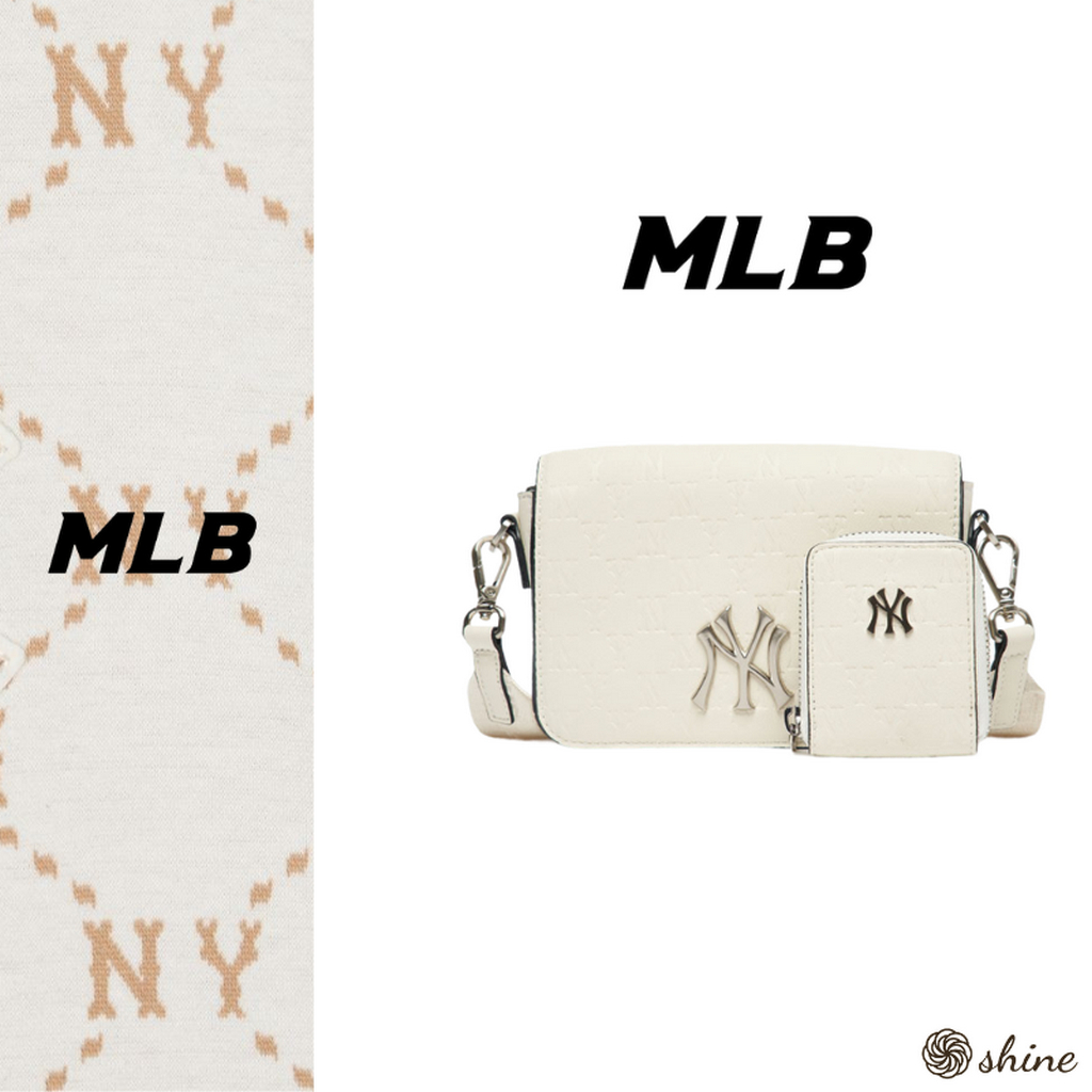 ของแท้💯%MLB NEW YORK YANKEES Crossbody Bag CREAM  กระเป๋าสะพายข้าง+ใบเล็ก สายปรับได้