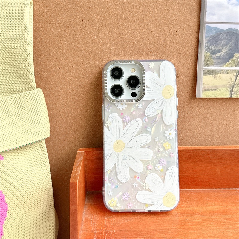 SALE เคสเกล็ดน้ำแข็งสกรีนลายดอกเดซี่ เคสไอโฟน พร้อมส่ง เคสสำหรับ IPHONE CASE 12-15PROMAX