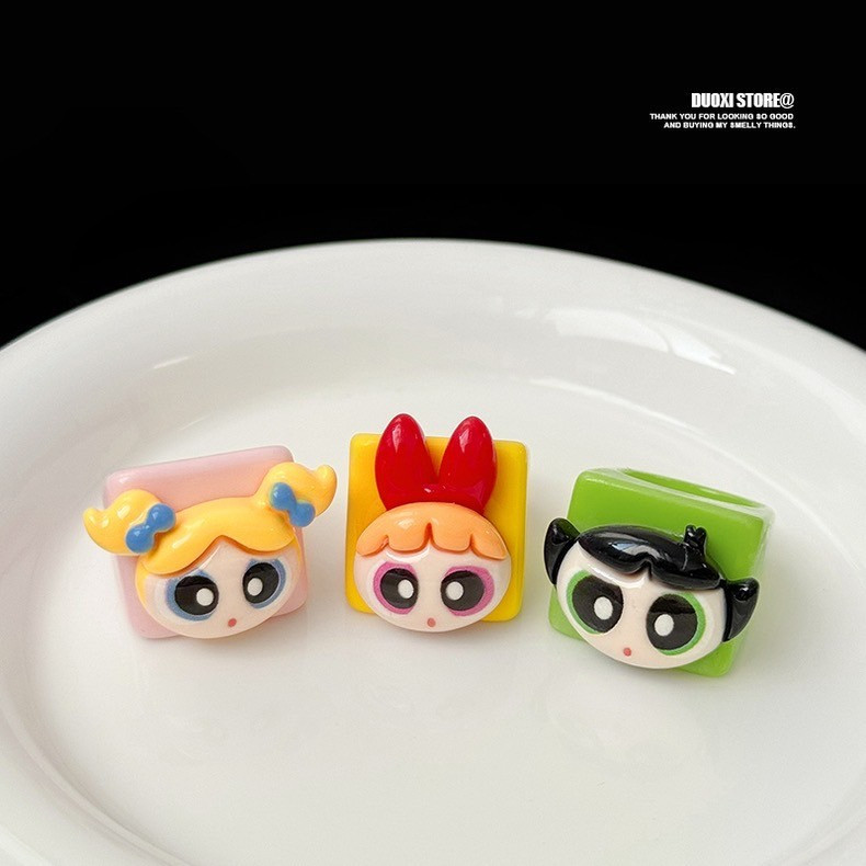 ส่งจากไทย แหวน พาวเวอร์พัฟฟ์เกิลส์ The Powerpuff Girls สไตล์เกาหลี Ring เครื่องประดับ ของขวัญ gift สีสันสดใส