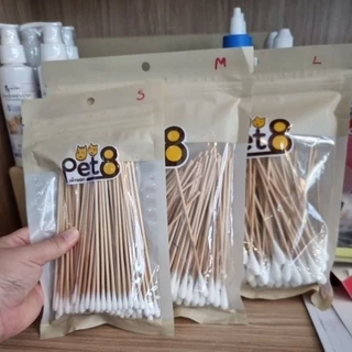 Pet8 ไม้ปั่นหูสุนัข คอตตอนบัดเช็ดหู 3ขนาด S M L (สำลีพันไม้ สำลีปั่นหูสุนัขมีด้าม ไม้เช็ดหู คัตตั้นบัดสุนัข สำลีก้าน)