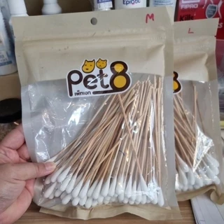 Pet8 ไม้ปั่นหูสุนัข คอตตอนบัดเช็ดหู 3ขนาด S M L (สำลีพันไม้ สำลีปั่นหูสุนัขมีด้าม ไม้เช็ดหู คัตตั้นบัดสุนัข สำลีก้าน)