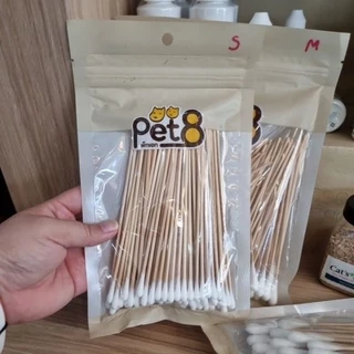 Pet8 ไม้ปั่นหูสุนัข คอตตอนบัดเช็ดหู 3ขนาด S M L (สำลีพันไม้ สำลีปั่นหูสุนัขมีด้าม ไม้เช็ดหู คัตตั้นบัดสุนัข สำลีก้าน)