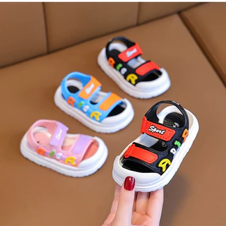 Babyonline(X069)2N5-6 (ส่งด่วน1วัน) รองเท้าเด็กแบบรัดส้นยางPVC หุ้มนิ้วเท้ากันชนเสริมพื้น ที่ติดตีนตุ๊กแก