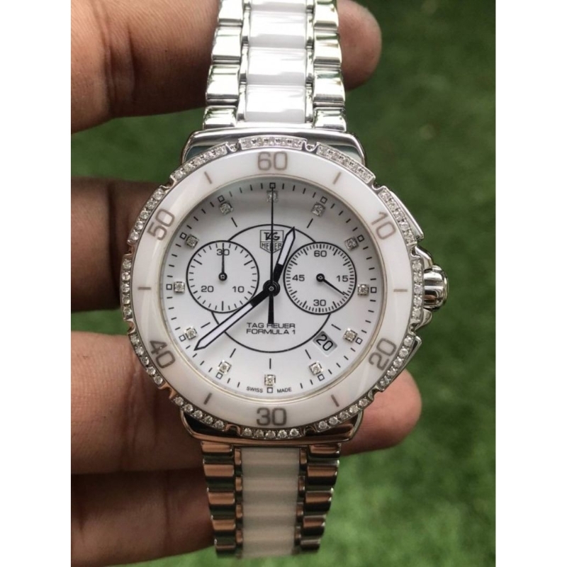 Tag Heuer F1 Chronograph White Ceramic Full Diamond CAH1213 🇨🇭🇨🇭