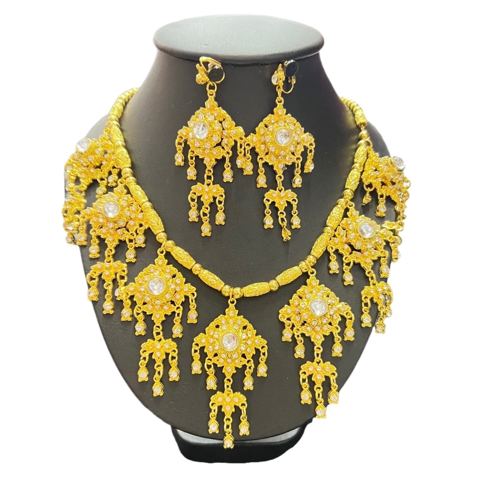 Accessories ชุดไทยสร้อยชุดต่างหู สร้อยคอ เพชรโบราณคลิปต่างหู ต่างหูหนีบ
