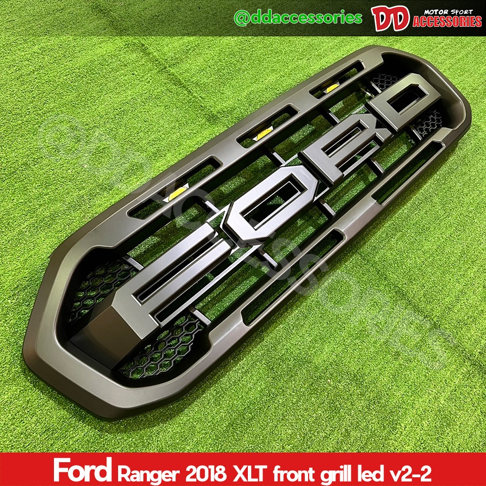 กระจังหน้า Ranger 2018 2019 2020 2021 XLT V2-2 มีไฟสิ่ว 3 จุด สีส้ม ลาย Raptor Logo สีดำด้าน ดำแดง ดำขาว