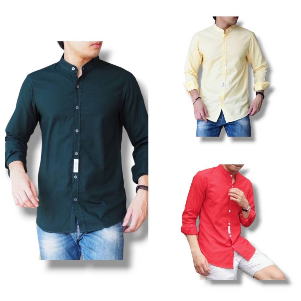 เสื้อเชิ้ตคอจีน ผ้า Oxford by bonne.chance ลายขีด