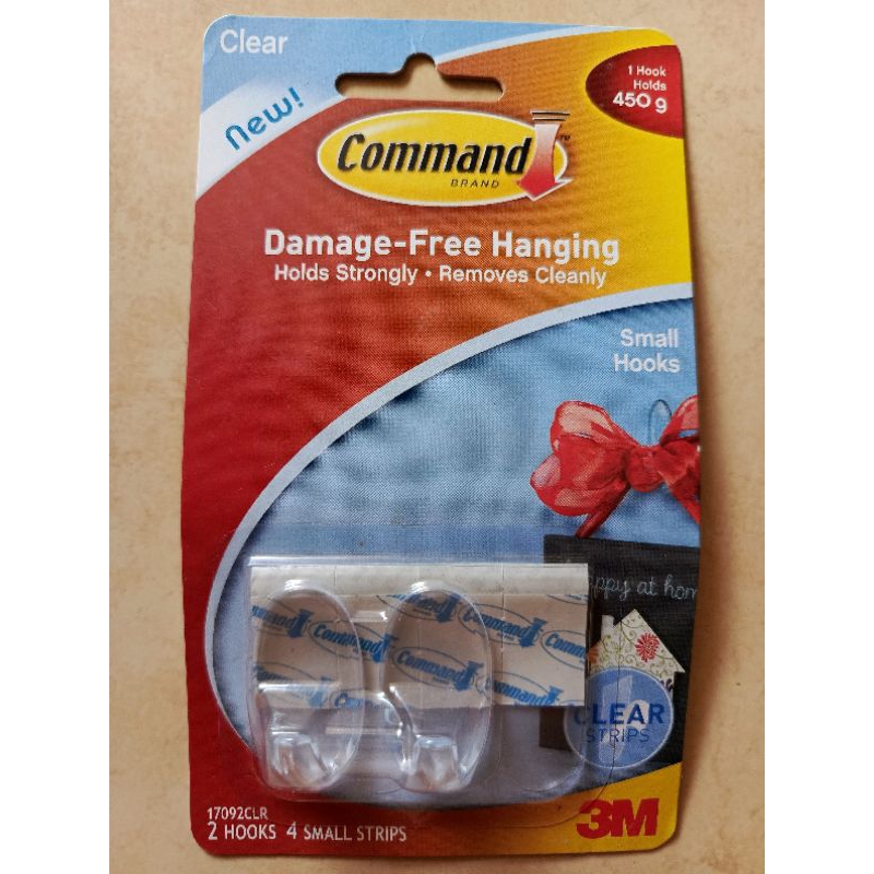 3M Command ตะขอใส พร้อมเทปกาวสองหน้า รับน้ำหนักได้450g