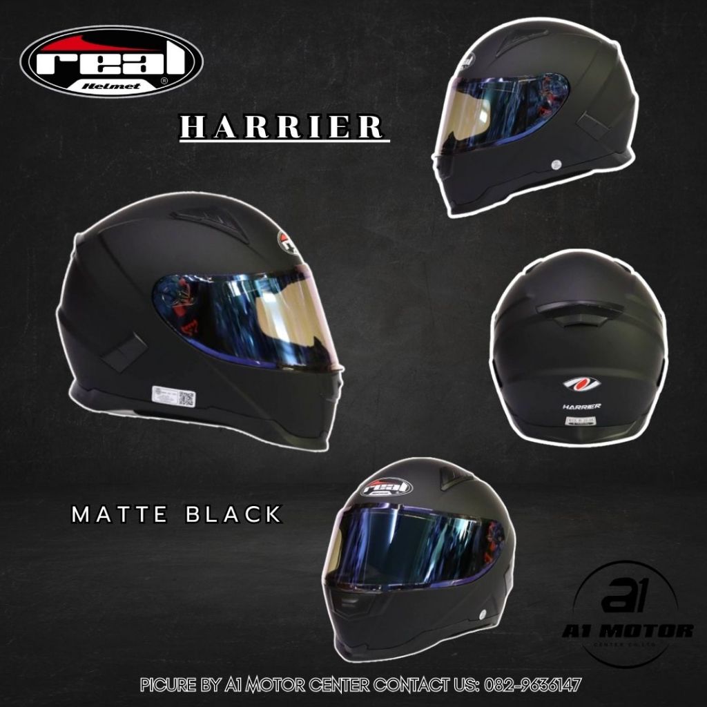 หมวกกันน็อคเต็มใบ REAL รุ่น HARRIER ชิวหน้าปรอทบาง รองรับการติดตั้งบูลทูธ ถอดซักได้ มาตรฐาน มอก.และ ECE Size: S-xxl