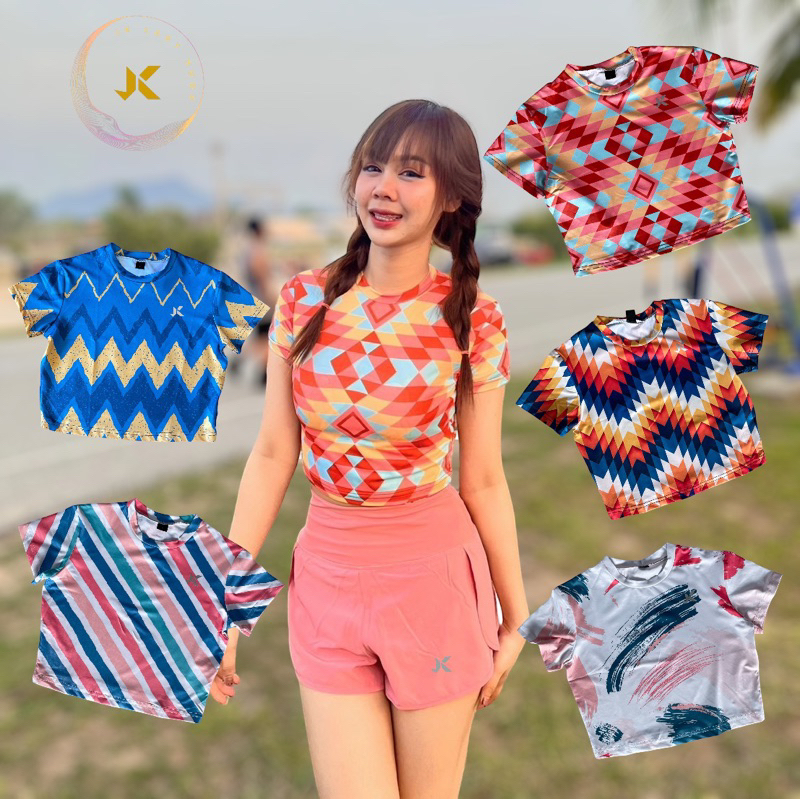 เสื้อครอปแขนสั้นเสื้อวิ่งพิมพ์ลาย#เสื้อวิ่ง#เสื้อครอปแฟชั่น