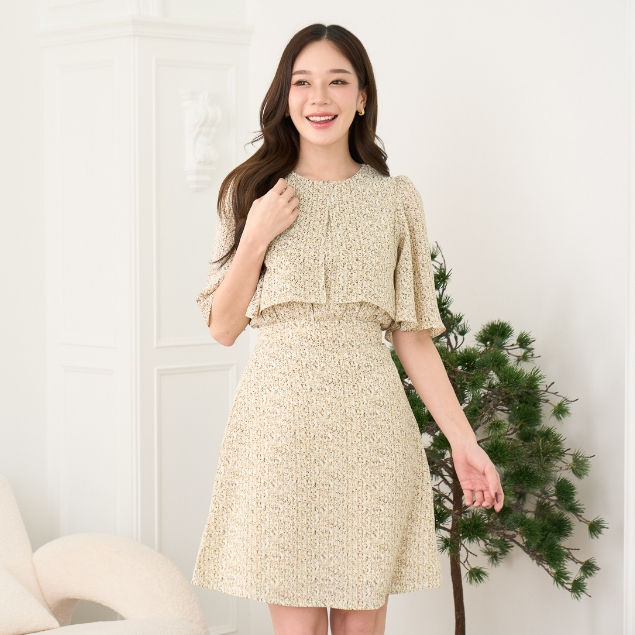 Camellia Dress (Cream) เดรสมีปก เดรสคอกลม เดรสทำงาน