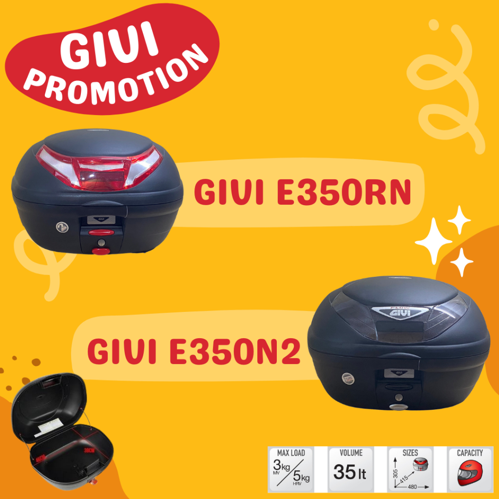 กล่อง GIVI E350RN ทับทิมแดงขาว / GIVI E350N2 ทับทิมดำ ขนาด 35 ลิตร สามารถติดเบาะพิงหลังเพิ่มได้