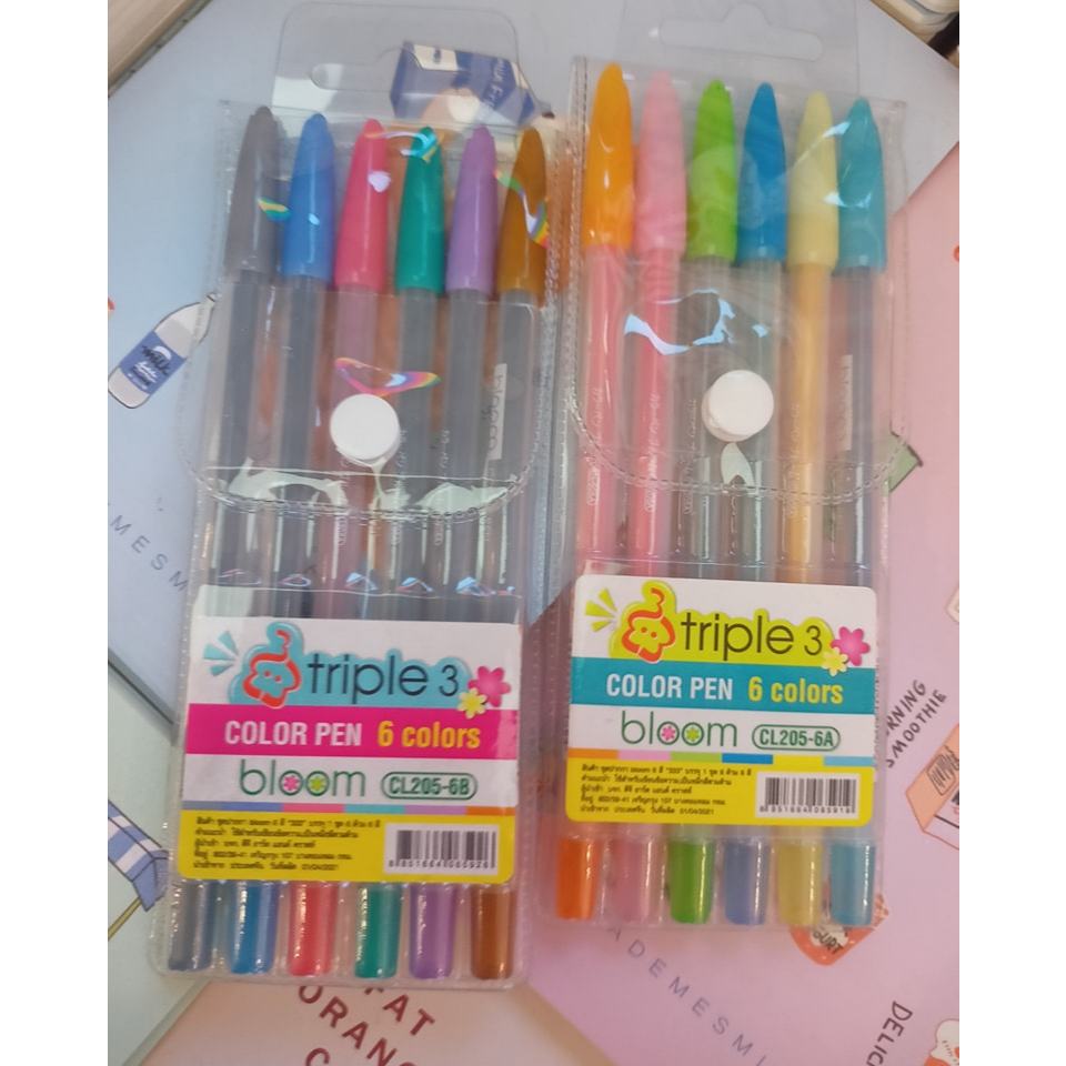 ปากกาเจล Triple 3 bloom ชุด 6 ด้าม 6 สี