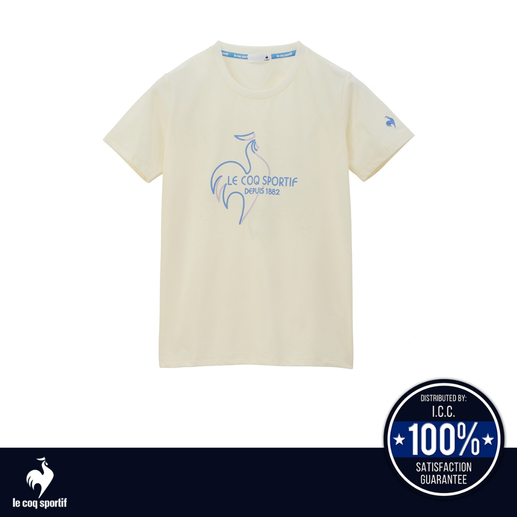 le coq sportif เสื้อเทรนนิ่ง ออกกำลังกาย ผู้หญิง สีครีม (T-shirt, เสื้อยืด, เสื้อออกกำลังกาย)