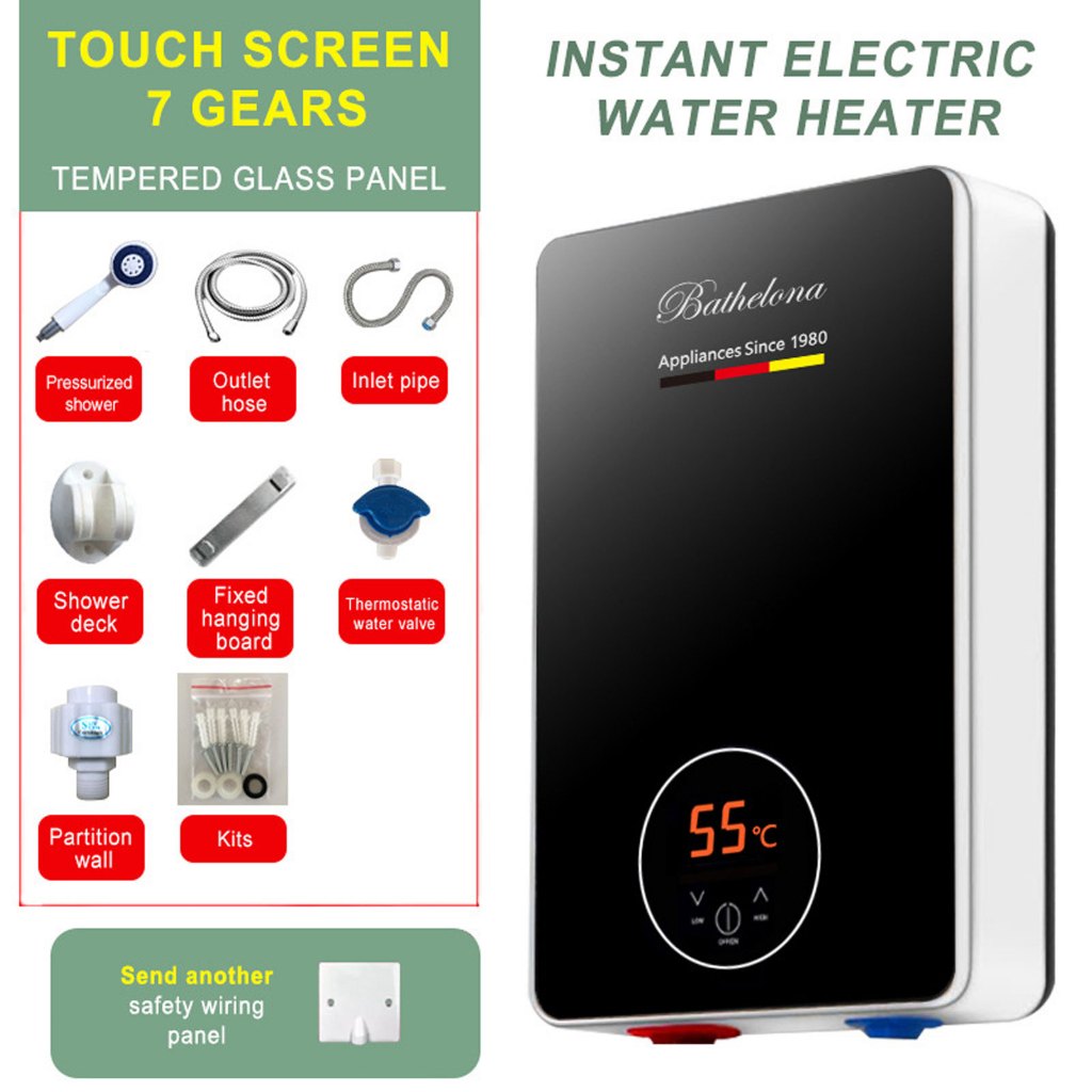 Electric Instant Water Heater 5500W Tankless Instantaneous Watering Heating Faucet Shower Kitchen Bathroom LED Display