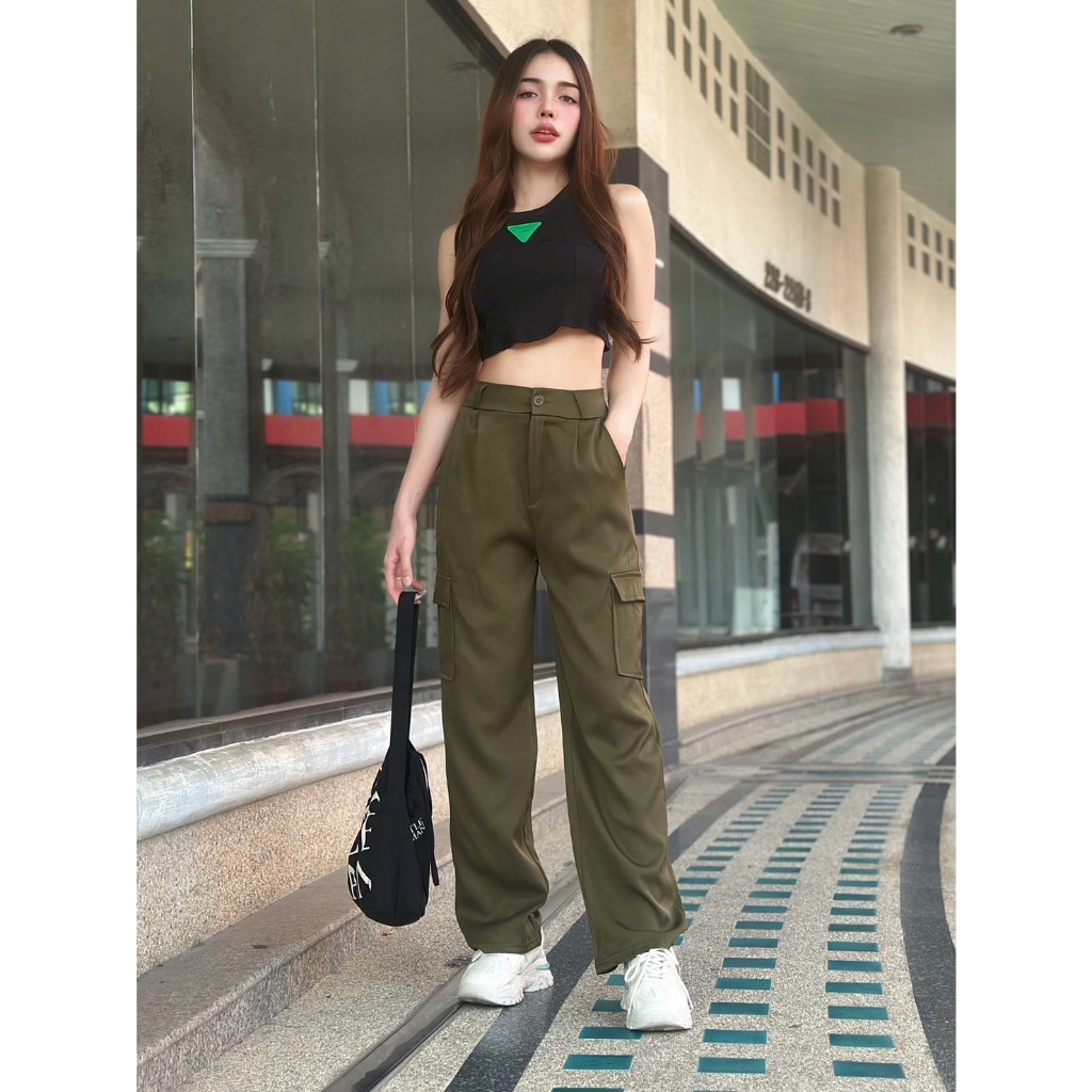 กางเกงขายาวผู้หญิง รุ่นขายดีที่สุด ใส่สบาย เท่ห์ มีกระเป๋าจริง