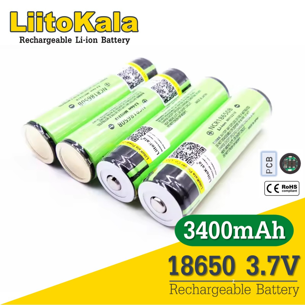 [หัวนูน มีวงจร] ถ่านชาร์จ 18650 Liitokala NCR18650B 3.7V Li-ion 3400mAh